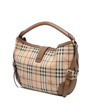 Burberry Pre-Owned ヘイマーケット チェック ステッチ入り コーテッドキャンバスとレザーの ダンロー サッチェル - ブラウン - サムネイル3