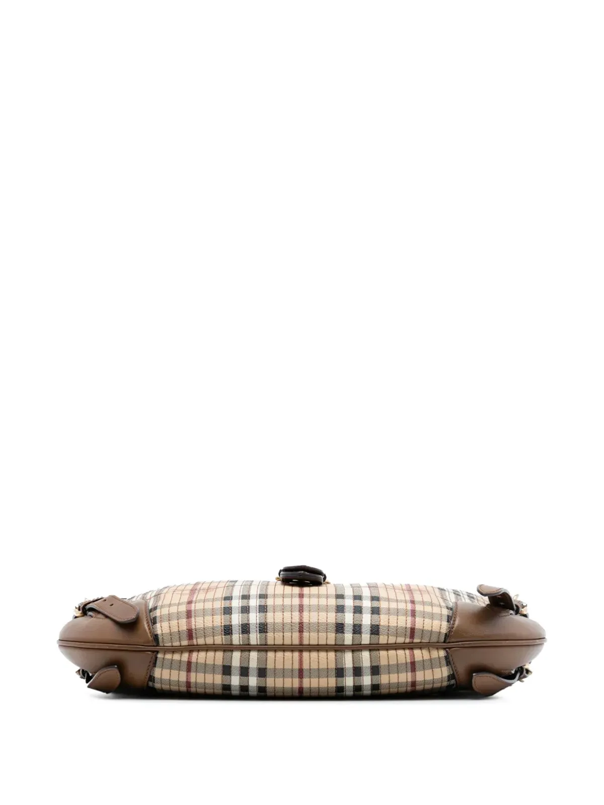 Burberry Pre-Owned ヘイマーケット チェック ステッチ入り コーテッドキャンバスとレザーの ダンロー サッチェル - ブラウン - 画像4