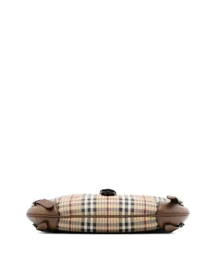 Burberry Pre-Owned ヘイマーケット チェック ステッチ入り コーテッドキャンバスとレザーの ダンロー サッチェル - ブラウン - サムネイル4
