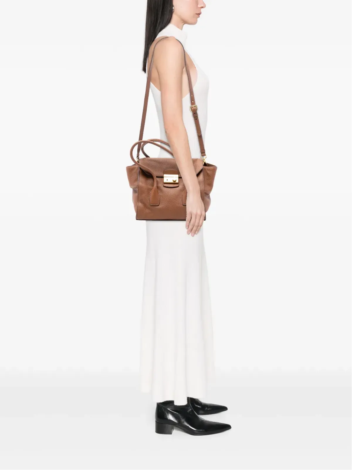 Prada Pre-Owned 2010-2025 Vitello Daino Sound Lock satchel - Brown - 画像2