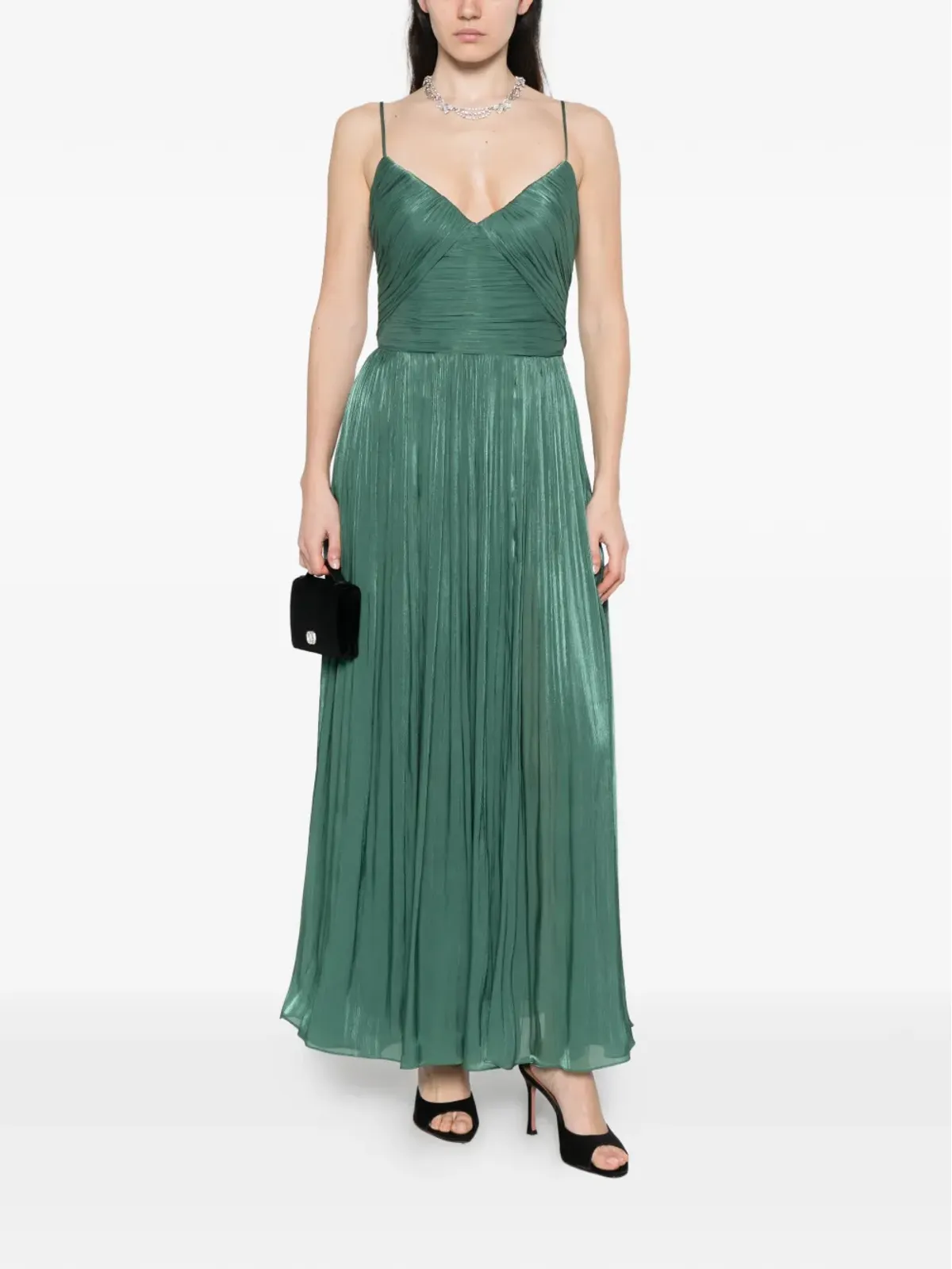 Costarellos Fayla V-neck pleated maxi dress - Green - 画像2