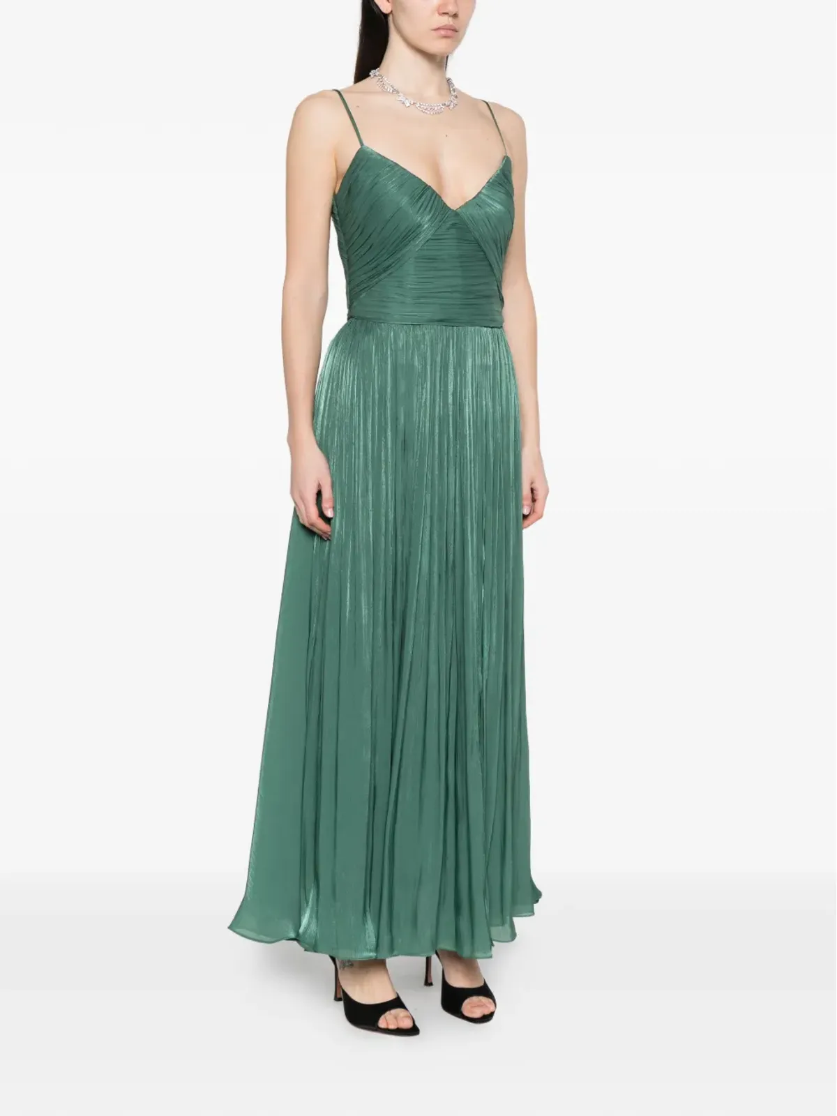 Costarellos Fayla V-neck pleated maxi dress - Green - 画像3