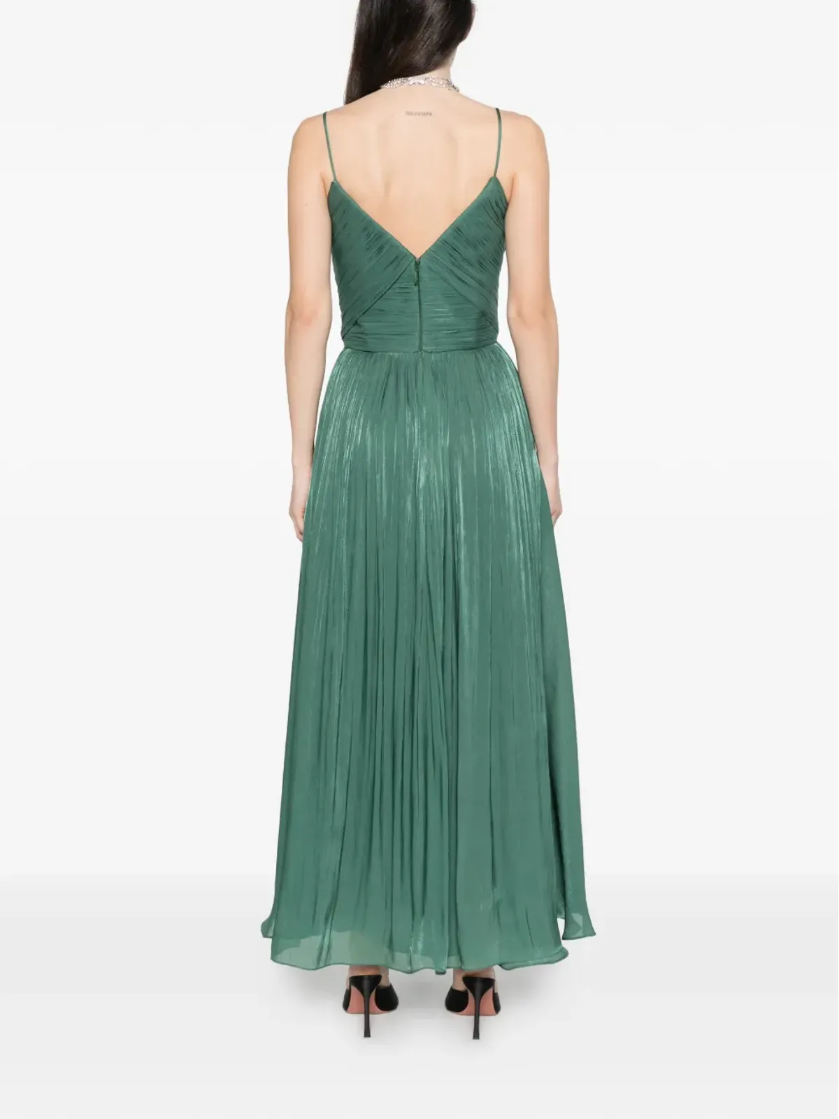 Costarellos Fayla V-neck pleated maxi dress - Green - 画像4