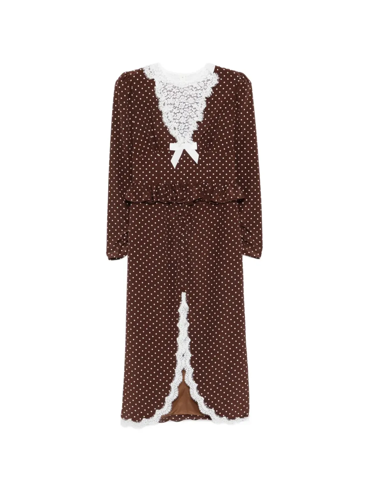 Alessandra Rich ポルカドット レースディテール ミディドレス - ブラウン - 画像1