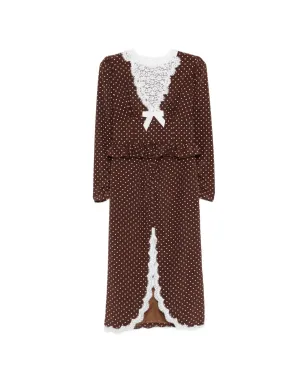 Alessandra Rich ポルカドット レースディテール ミディドレス - ブラウン - サムネイル1