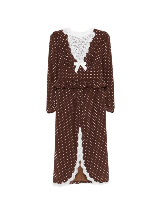 Alessandra Rich Alessandra Rich ポルカドット レースディテール ミディドレス - ブラウンの商品画像