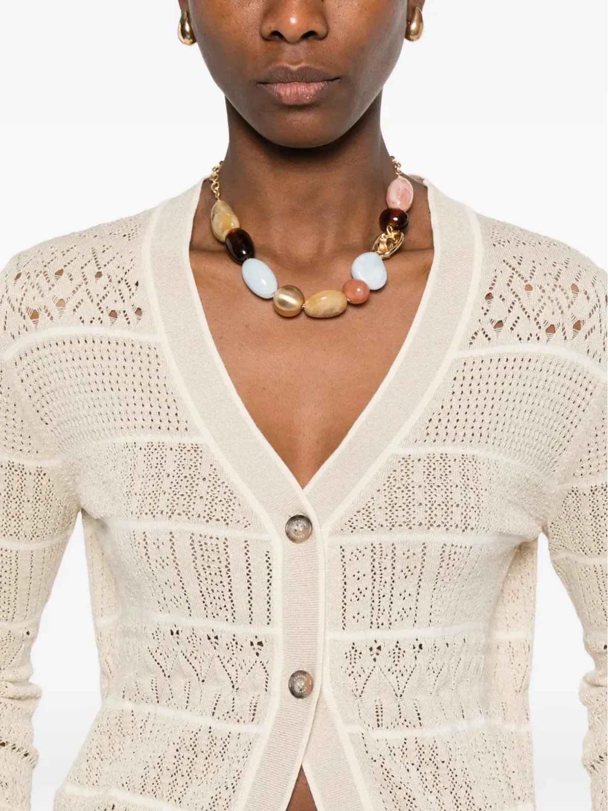 ERMANNO FIRENZE V-neckボタンカーディガン - Neutrals - 画像5