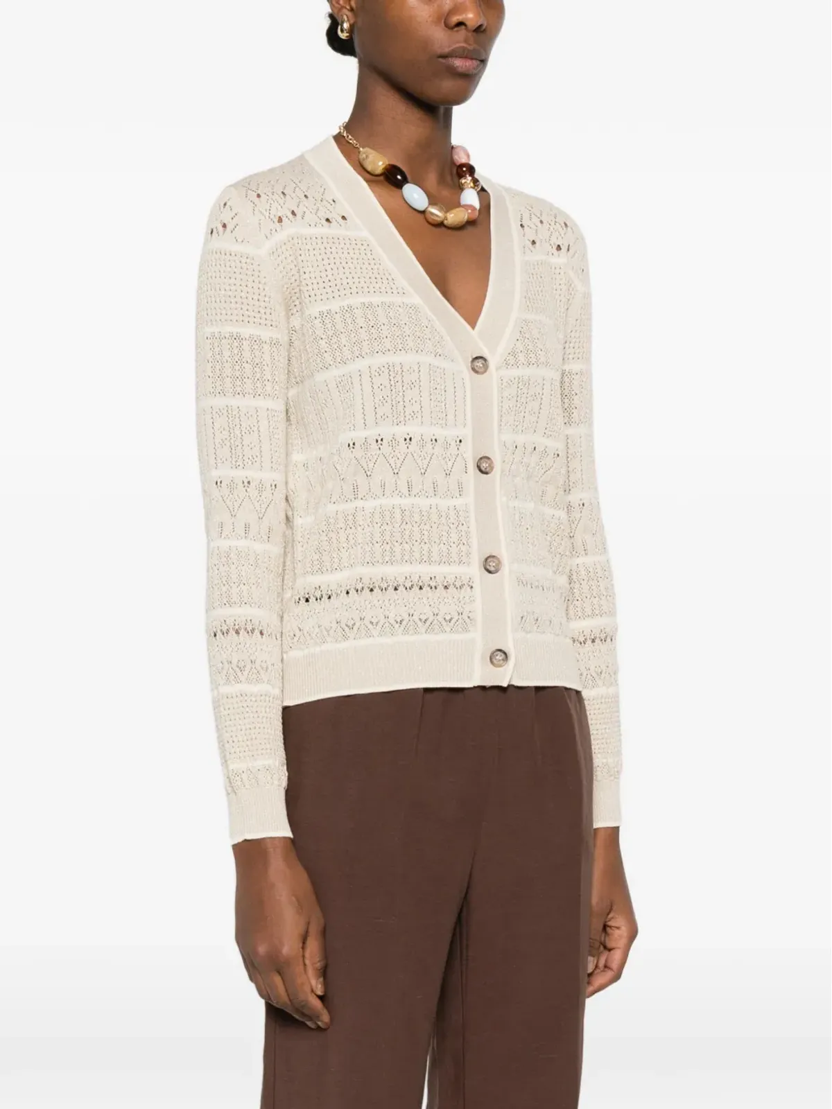 ERMANNO FIRENZE V-neckボタンカーディガン - Neutrals - 画像3