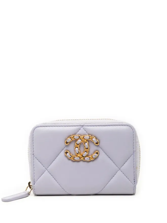 CHANEL Pre-Owned CHANEL ビンテージ 2021 キルテッド ラムスキン ジップアラウンド コインポーチ - パープルの商品画像