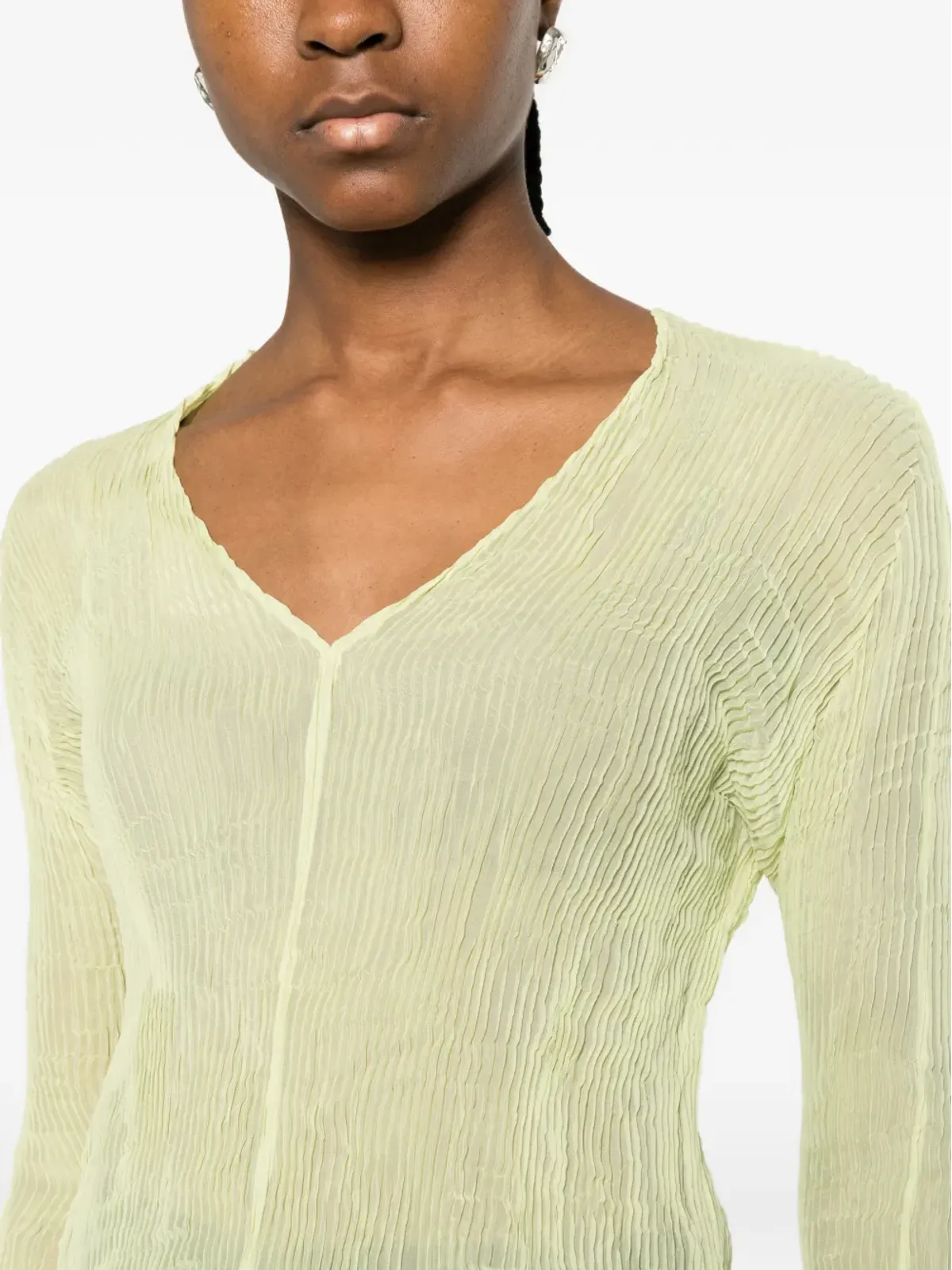 Issey Miyake Vネックのフリル付きTシャツ - 画像5