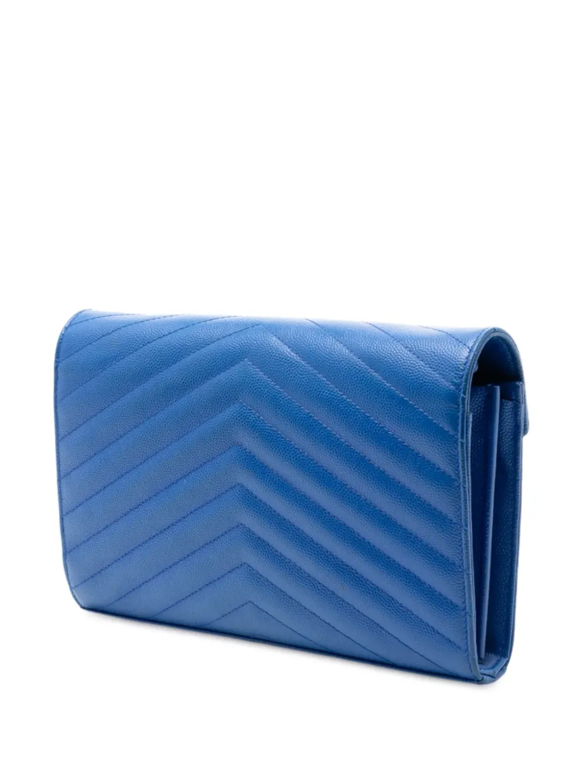 Saint Laurent Pre-Owned グレイン・デ・プードル Chevron Monogram Envelope Chain Wallet クロスボディバッグ - ブルー - 画像3
