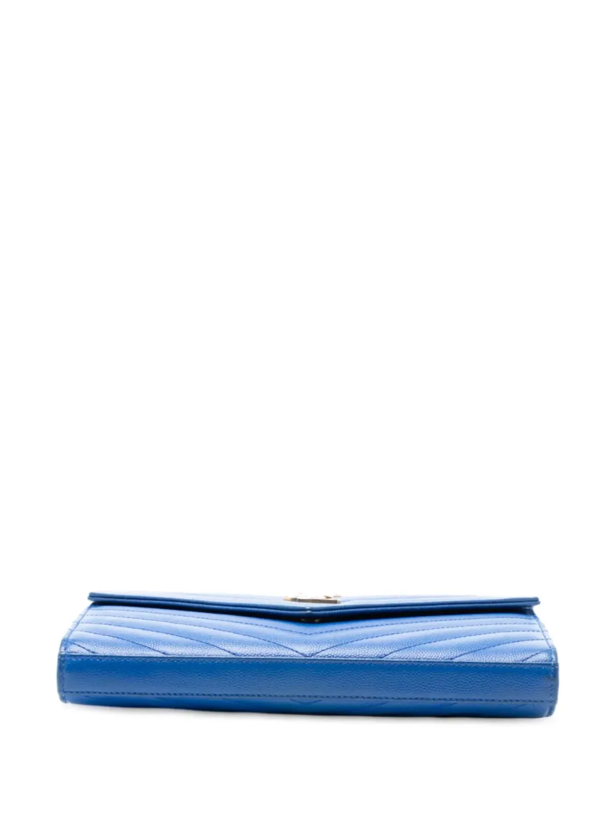 Saint Laurent Pre-Owned グレイン・デ・プードル Chevron Monogram Envelope Chain Wallet クロスボディバッグ - ブルー - 画像4