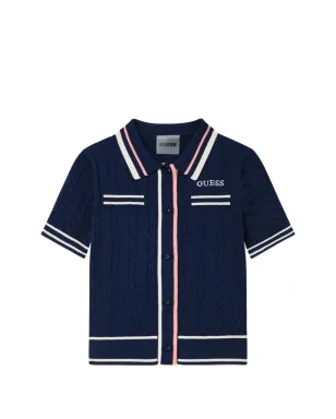 guess kids ショートスリーブ ケーブルニット カーディガン ブルー - サムネイル1