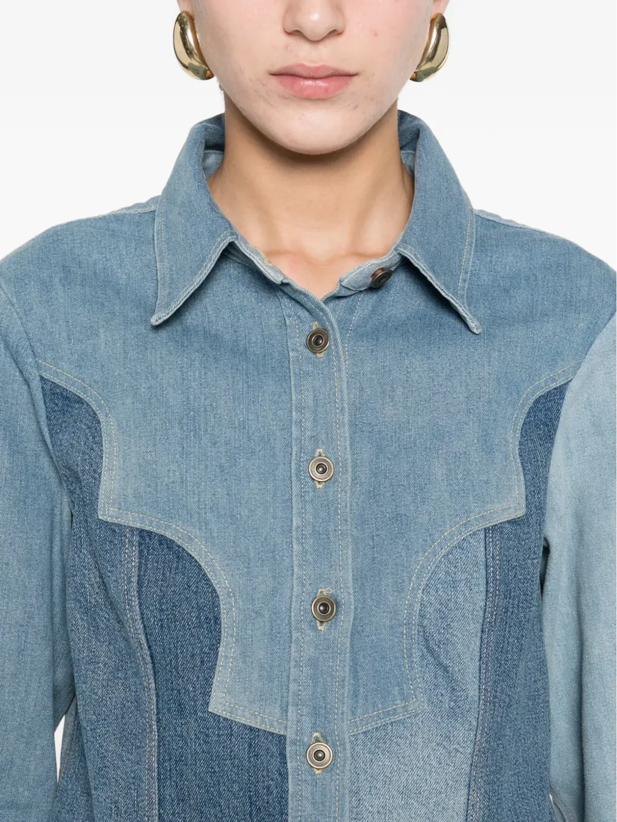 Levi's パッチワークボタンアップジャケット ブルー - 画像5