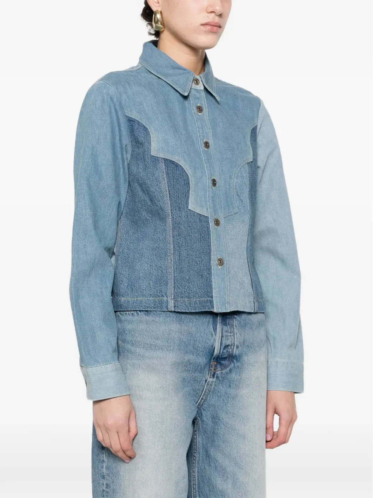 Levi's パッチワークボタンアップジャケット ブルー - 画像3