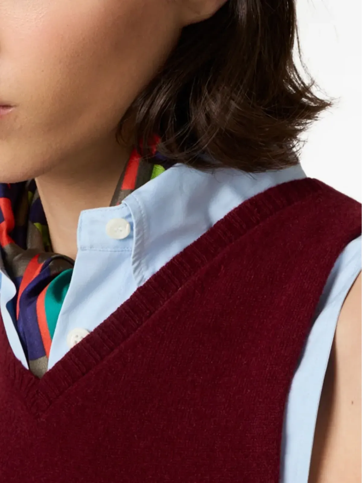Miu Miu インターシャ ロゴ入りリブ編みベスト - レッド - 画像5