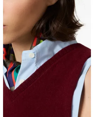 Miu Miu インターシャ ロゴ入りリブ編みベスト - レッド - サムネイル5