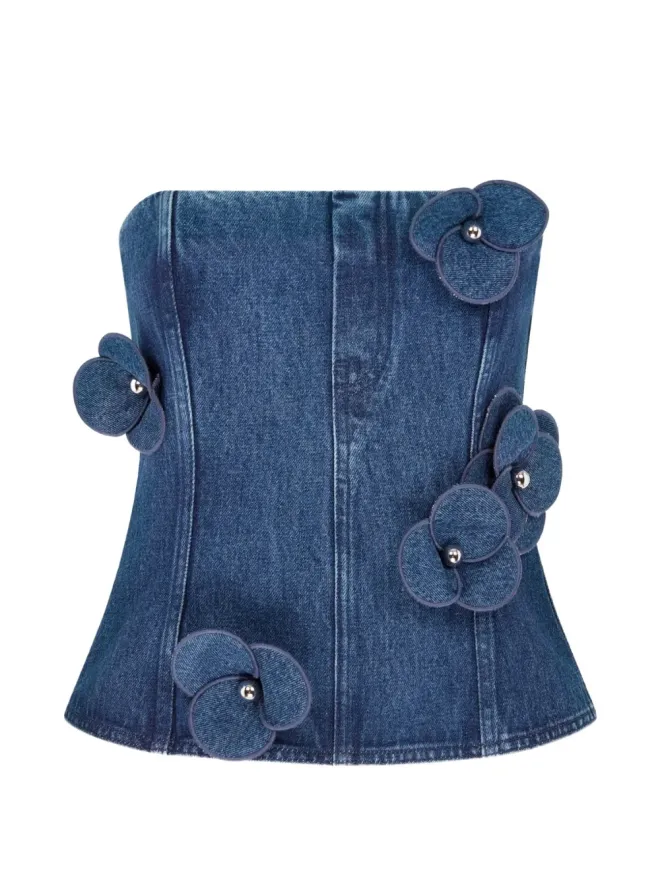 David Koma David Koma 3D Flower denim corset top - Blueの商品画像