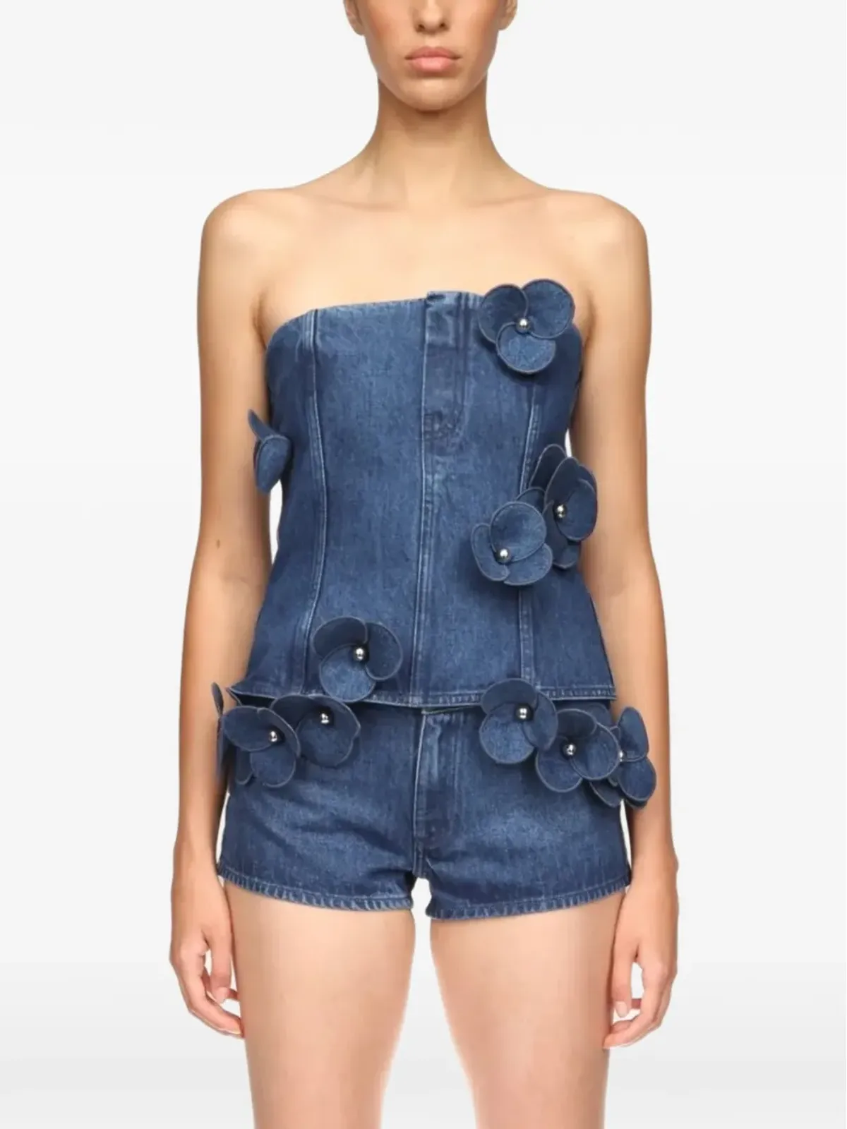 David Koma 3D Flower denim corset top - Blue - 画像5