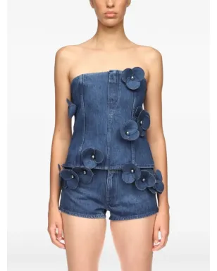 David Koma 3D Flower denim corset top - Blue - サムネイル5
