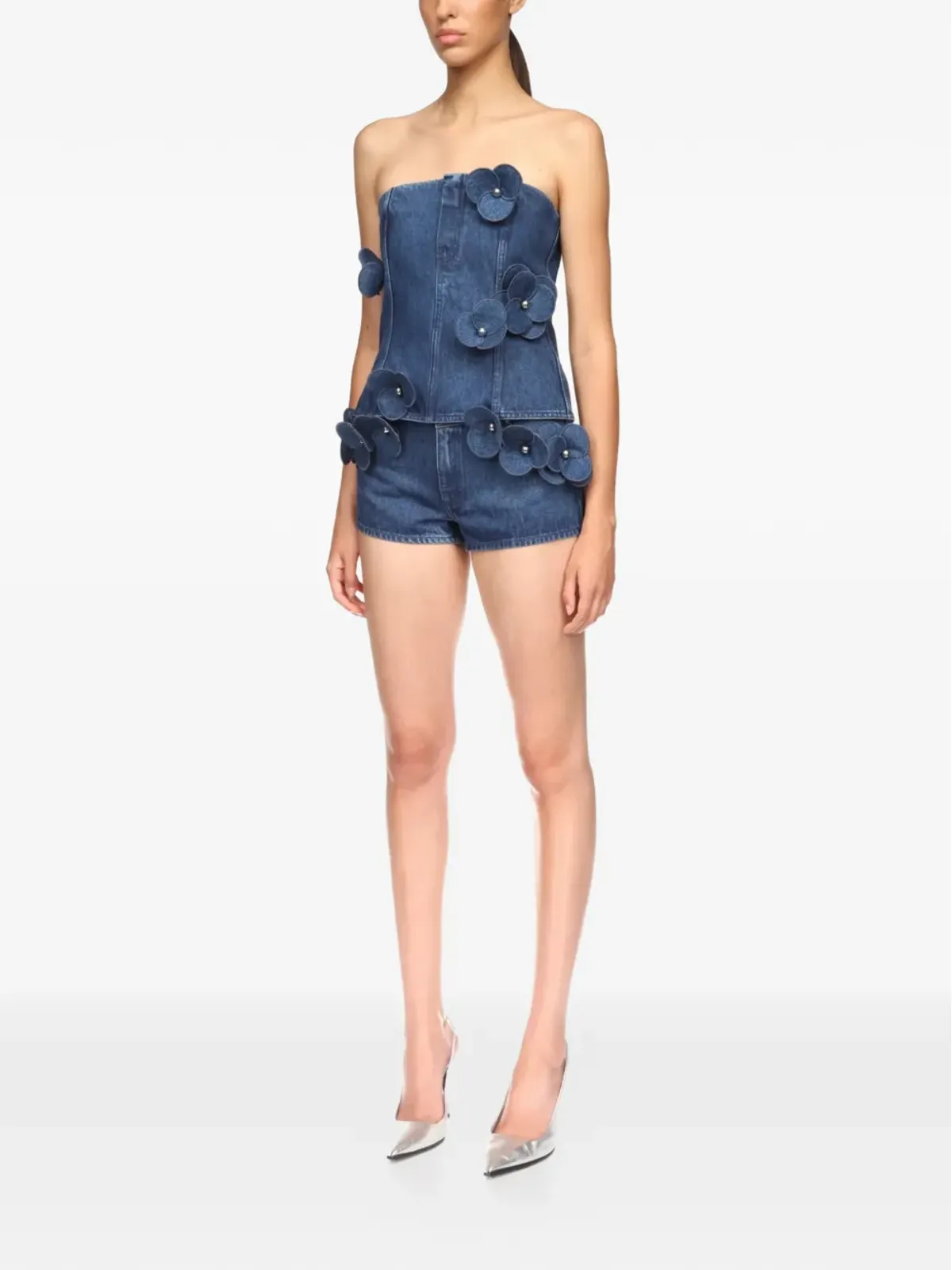 David Koma 3D Flower denim corset top - Blue - 画像2