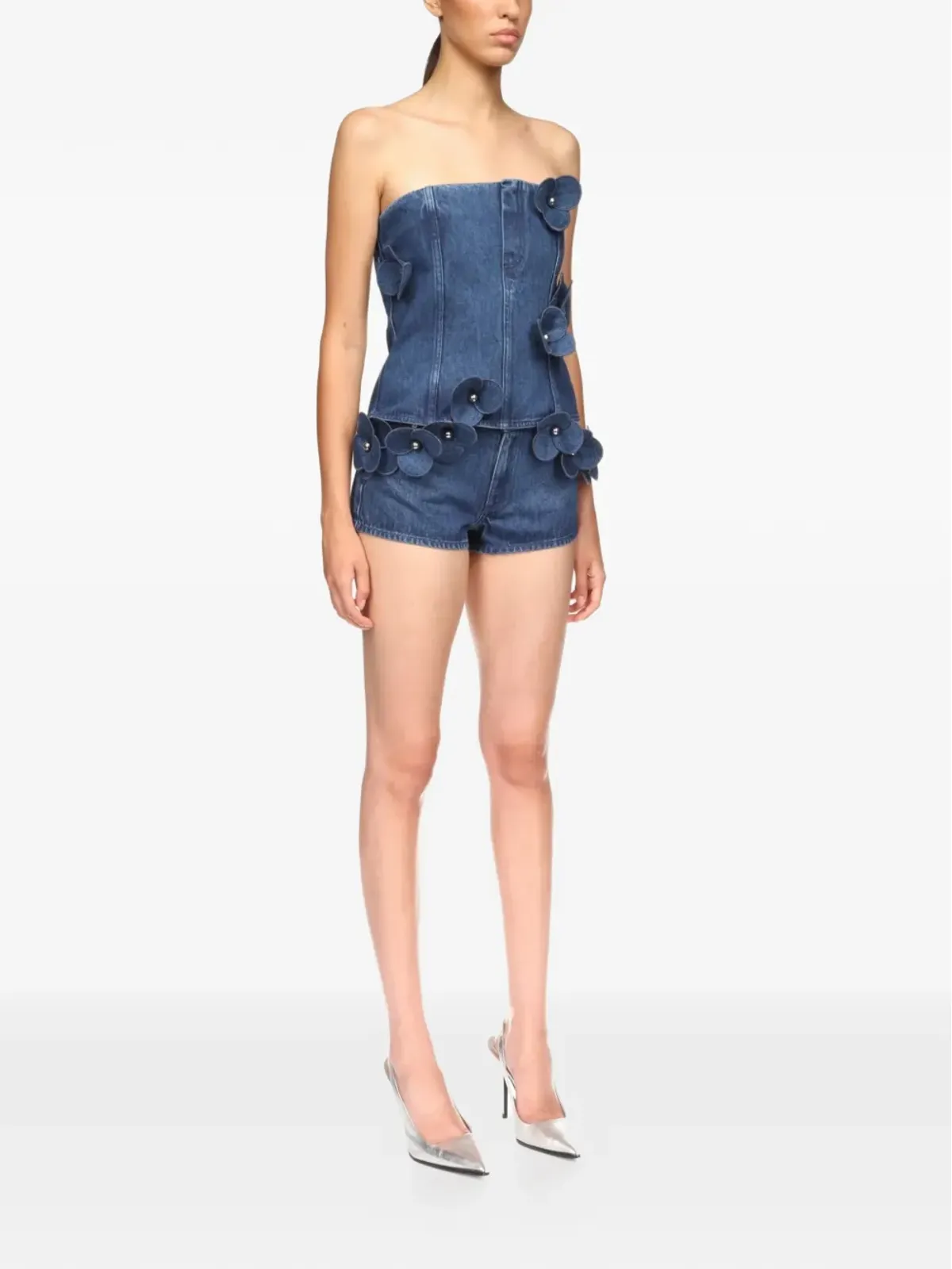 David Koma 3D Flower denim corset top - Blue - 画像3