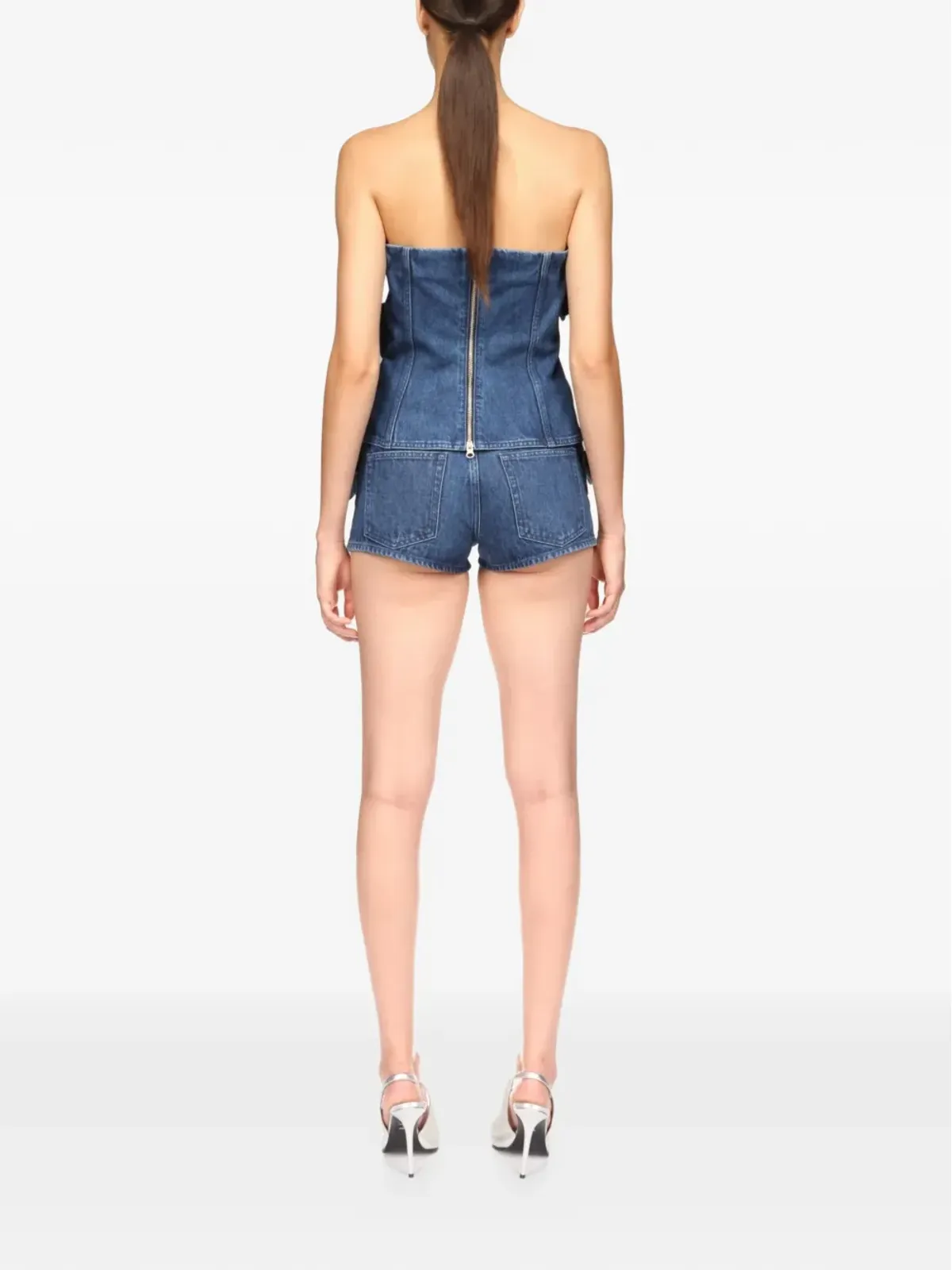 David Koma 3D Flower denim corset top - Blue - 画像4