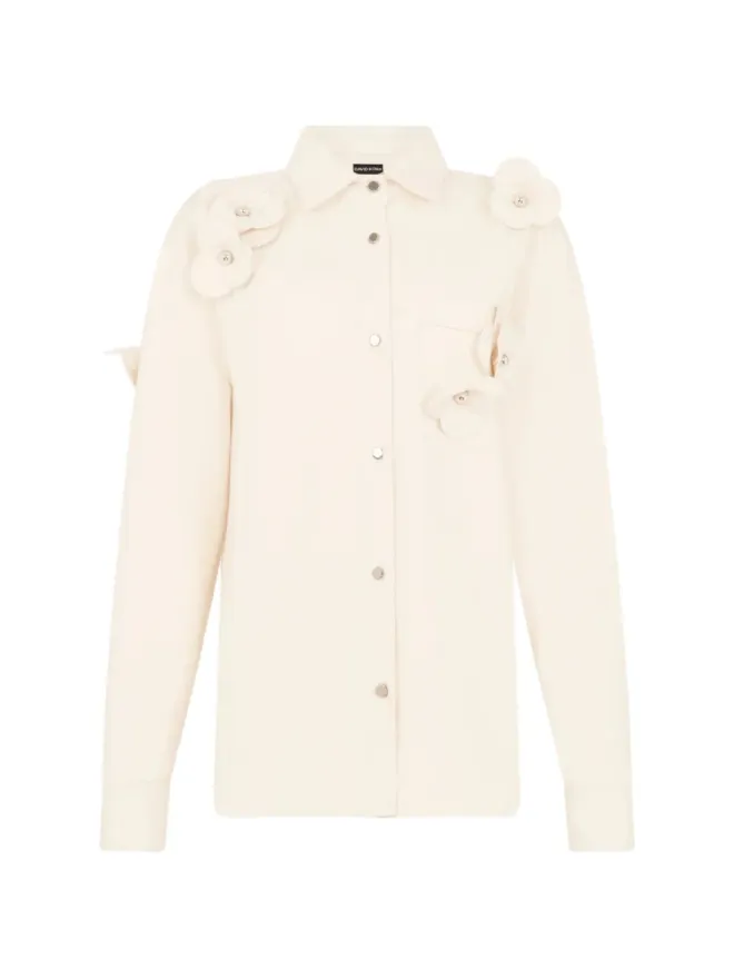 David Koma David Koma 3D Flower denim shirt - Neutralsの商品画像