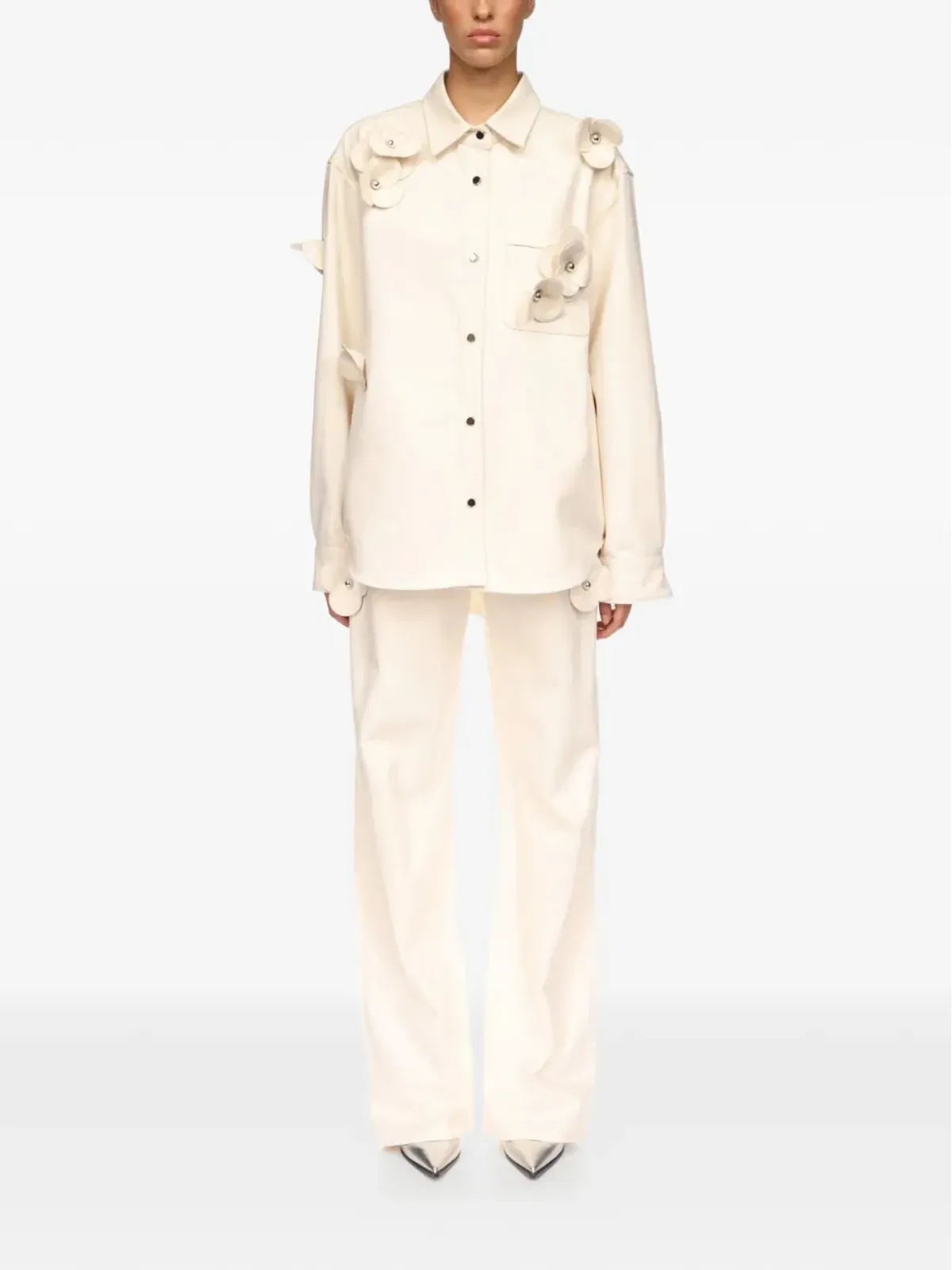 David Koma 3D Flower denim shirt - Neutrals - 画像2
