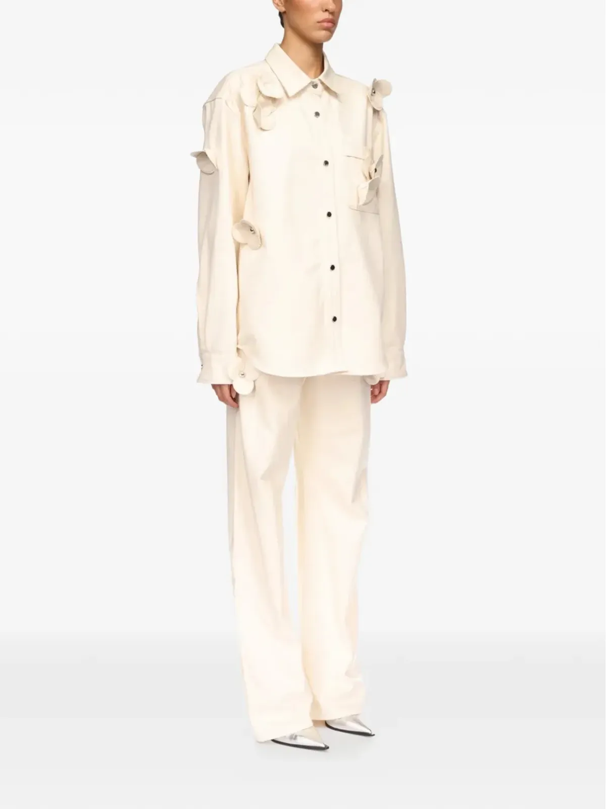 David Koma 3D Flower denim shirt - Neutrals - 画像3