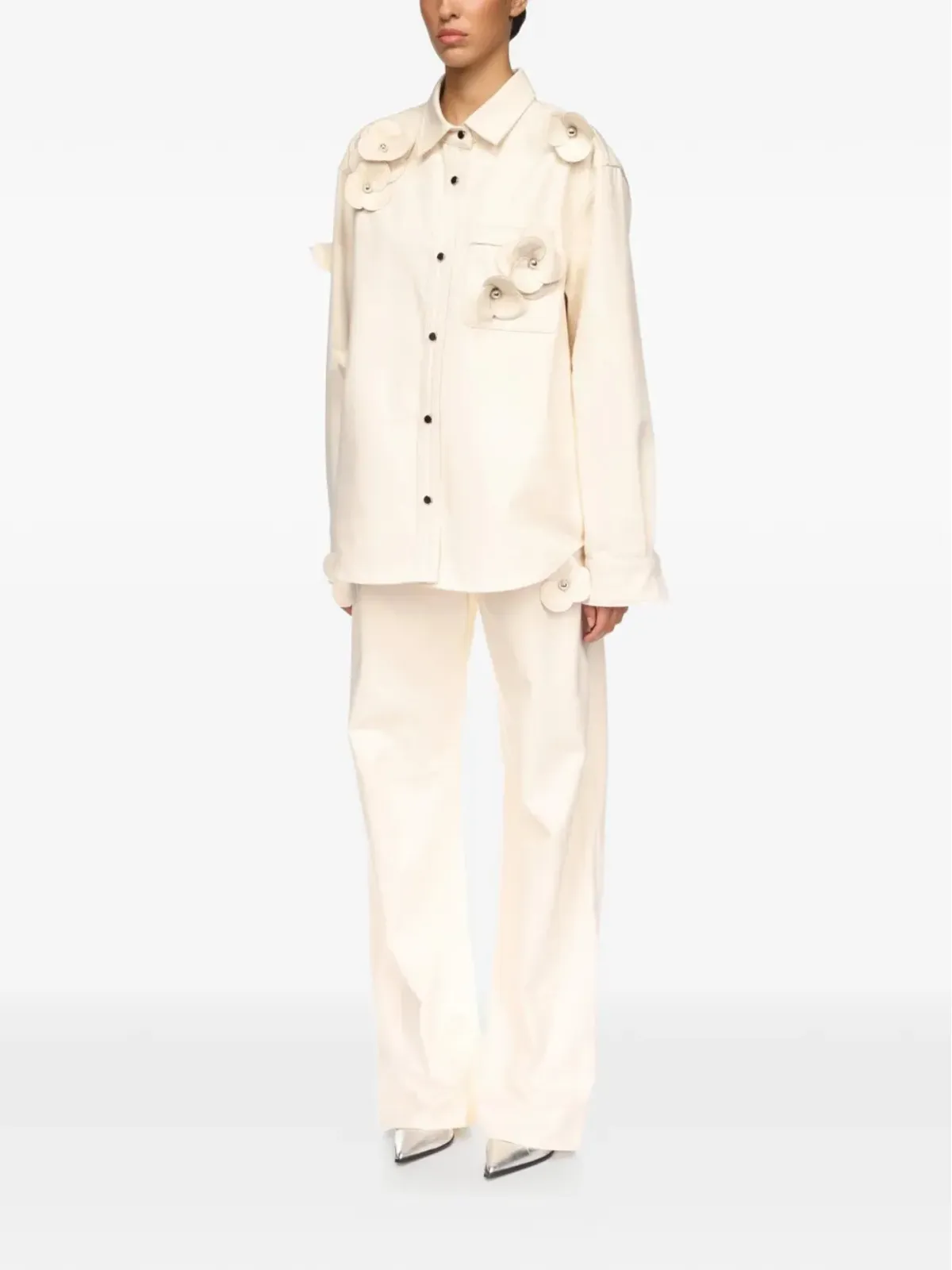 David Koma 3D Flower denim shirt - Neutrals - 画像4