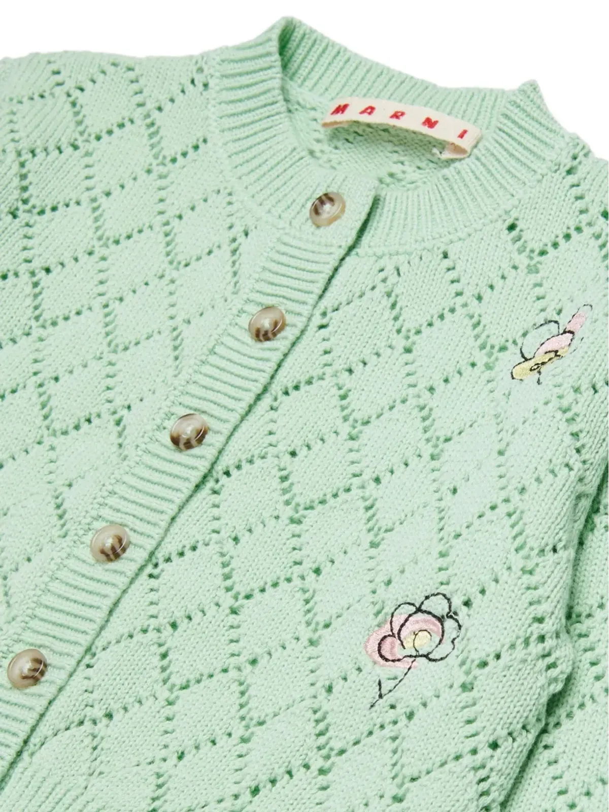 Marni Kids 花柄オープンワークカーディガン - 画像3