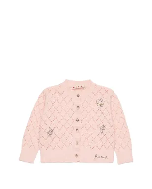 Marni Kids 刺繍ディテールの透かし編みカーディガン - ピンク - サムネイル1