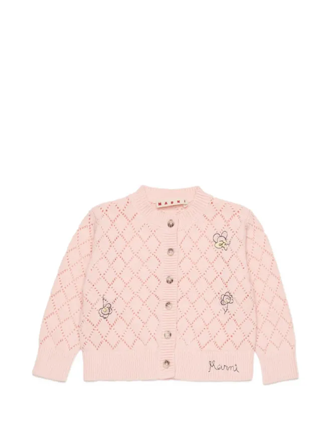 Marni Kids Marni Kids 刺繍ディテールの透かし編みカーディガン - ピンクの商品画像