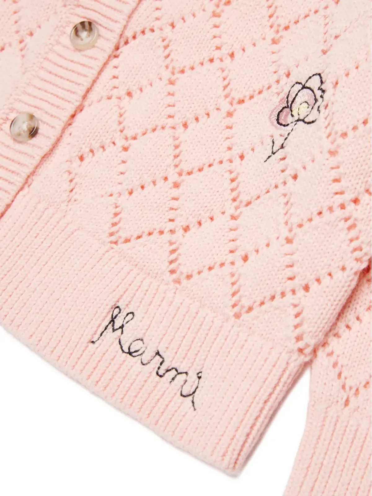 Marni Kids 刺繍ディテールの透かし編みカーディガン - ピンク - 画像3