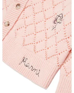 Marni Kids 刺繍ディテールの透かし編みカーディガン - ピンク - サムネイル3