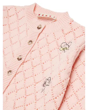 Marni Kids 刺繍ディテールの透かし編みカーディガン - ピンク - サムネイル4