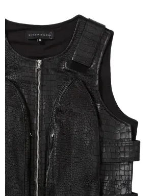 Who Decides War エンボス加工ジップアップベスト - ブラック - サムネイル2