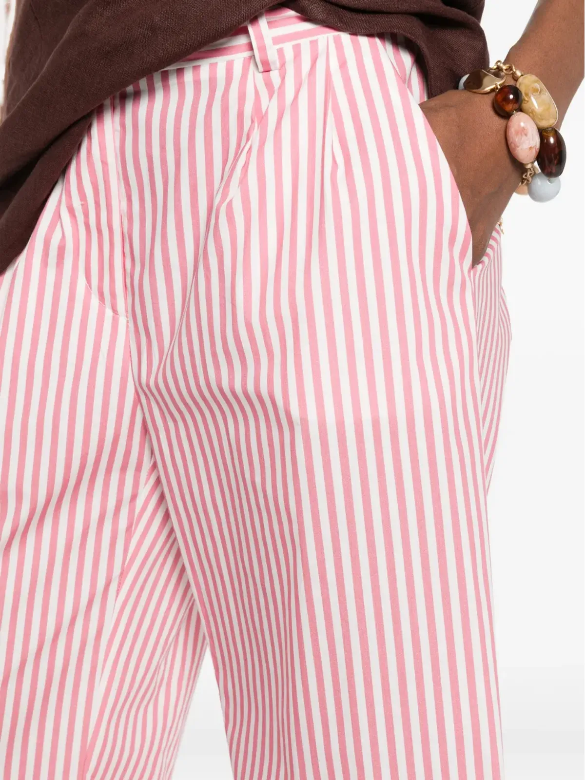 ERMANNO FIRENZE ストライプ入りワイドレッグパンツ - ピンク - 画像5