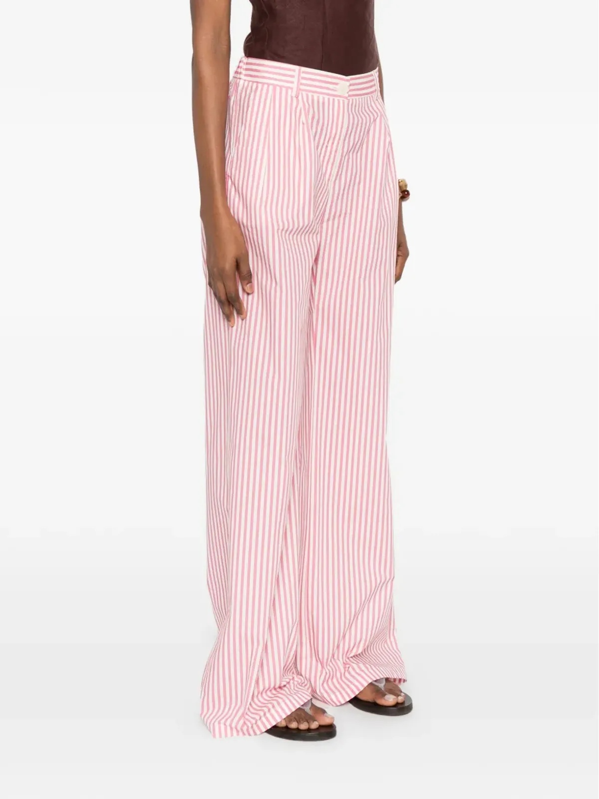 ERMANNO FIRENZE ストライプ入りワイドレッグパンツ - ピンク - 画像3