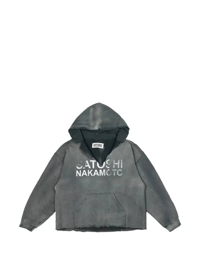 Satoshi Nakamoto SATOSHI NAKAMOTO ディストレスドVカットフーディー - グレーの商品画像