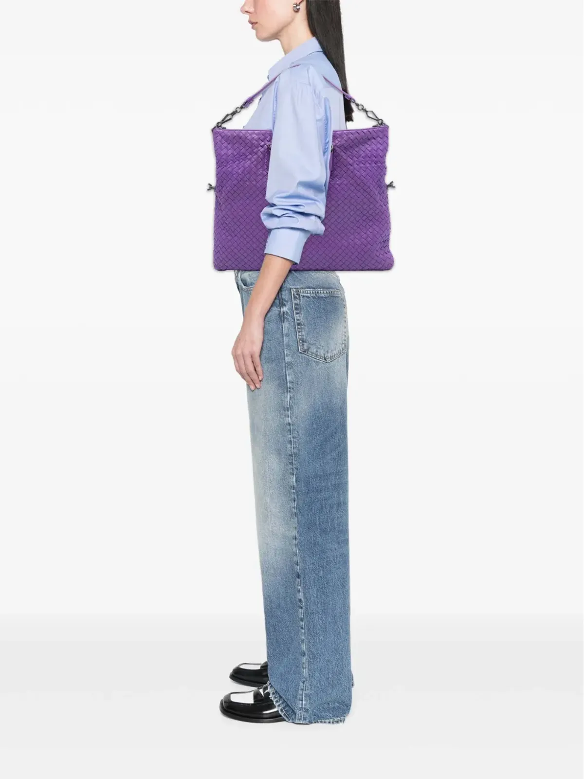 Bottega Veneta Pre-Owned ボッテガ・ヴェネタ 中古 ミディアム ナパ イントレッチャート コンバーチブル トート サッチェル - 画像2
