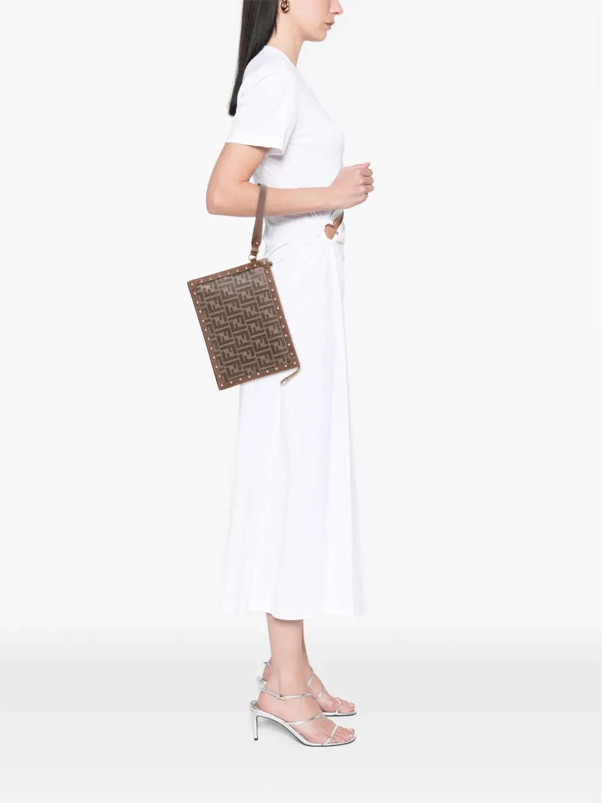 Fendi Pre-Owned スタッズ付きレザー・トリム Zucca コーテッドキャンバス クラッチバッグ - 画像2