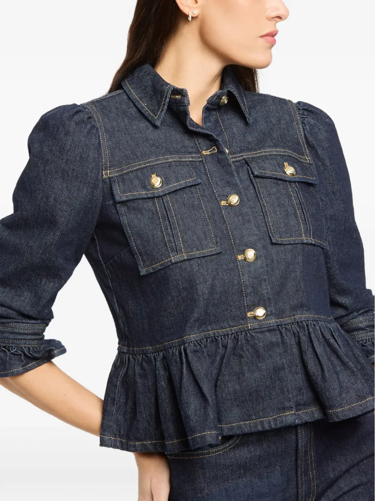 Cinq A Sept Delanie ボタンアップ ラッフルスリーブ デニムジャケット - 画像5