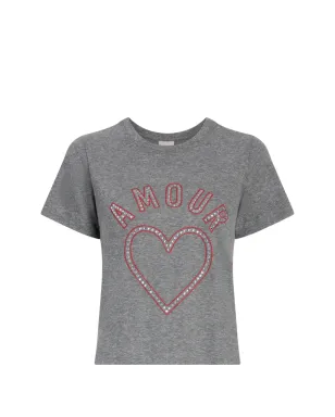 Cinq A Sept クリスタル・アムール・ハート・シュランクドTシャツ - Grey - サムネイル1