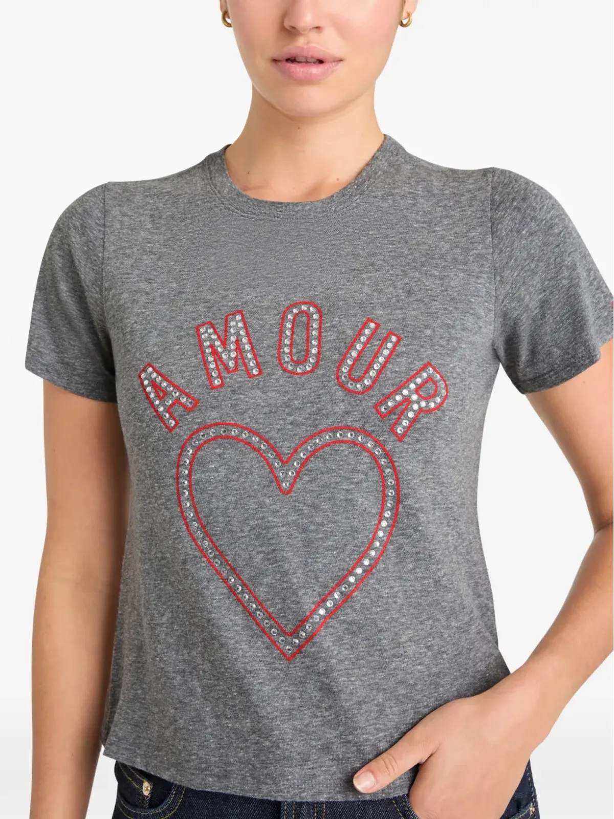 Cinq A Sept クリスタル・アムール・ハート・シュランクドTシャツ - Grey - 画像5