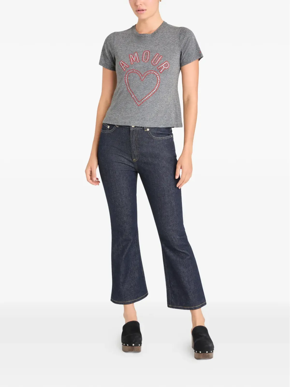 Cinq A Sept クリスタル・アムール・ハート・シュランクドTシャツ - Grey - 画像2