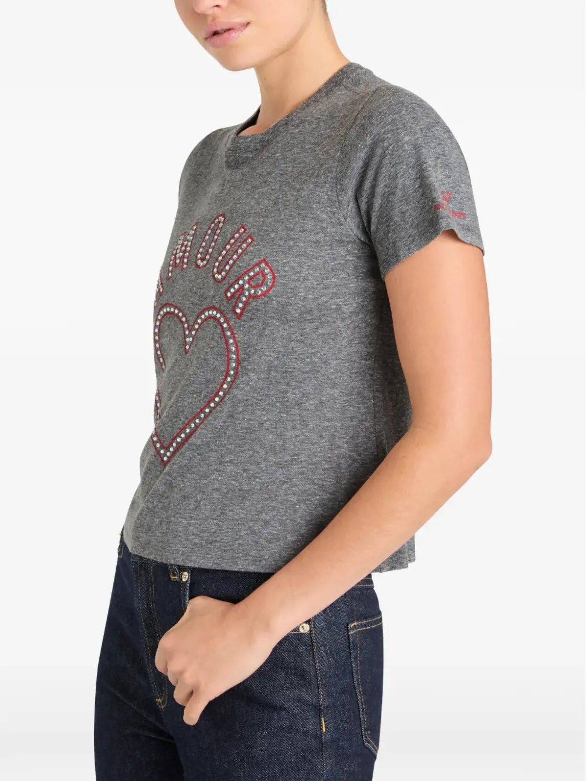 Cinq A Sept クリスタル・アムール・ハート・シュランクドTシャツ - Grey - 画像3