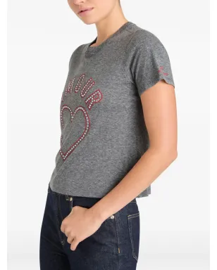 Cinq A Sept クリスタル・アムール・ハート・シュランクドTシャツ - Grey - サムネイル3