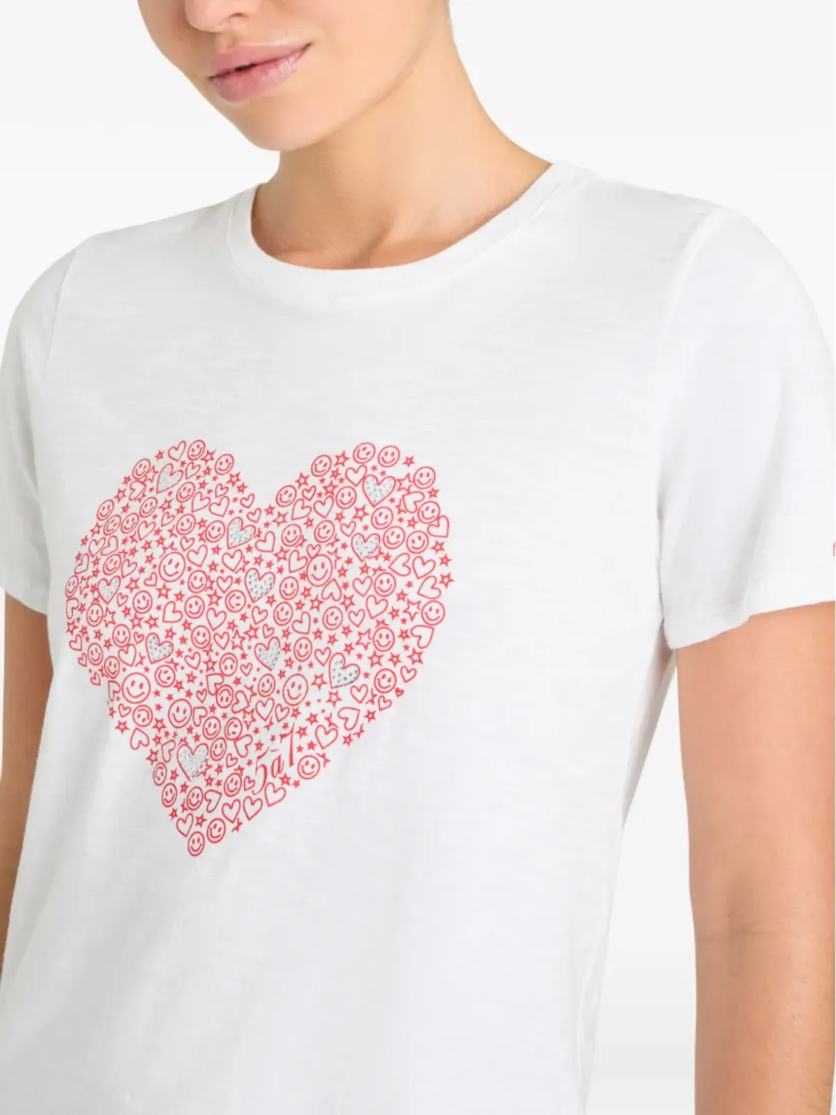 Cinq A Sept ラインストーン装飾ハートプリント Tシャツ - ホワイト - 画像5